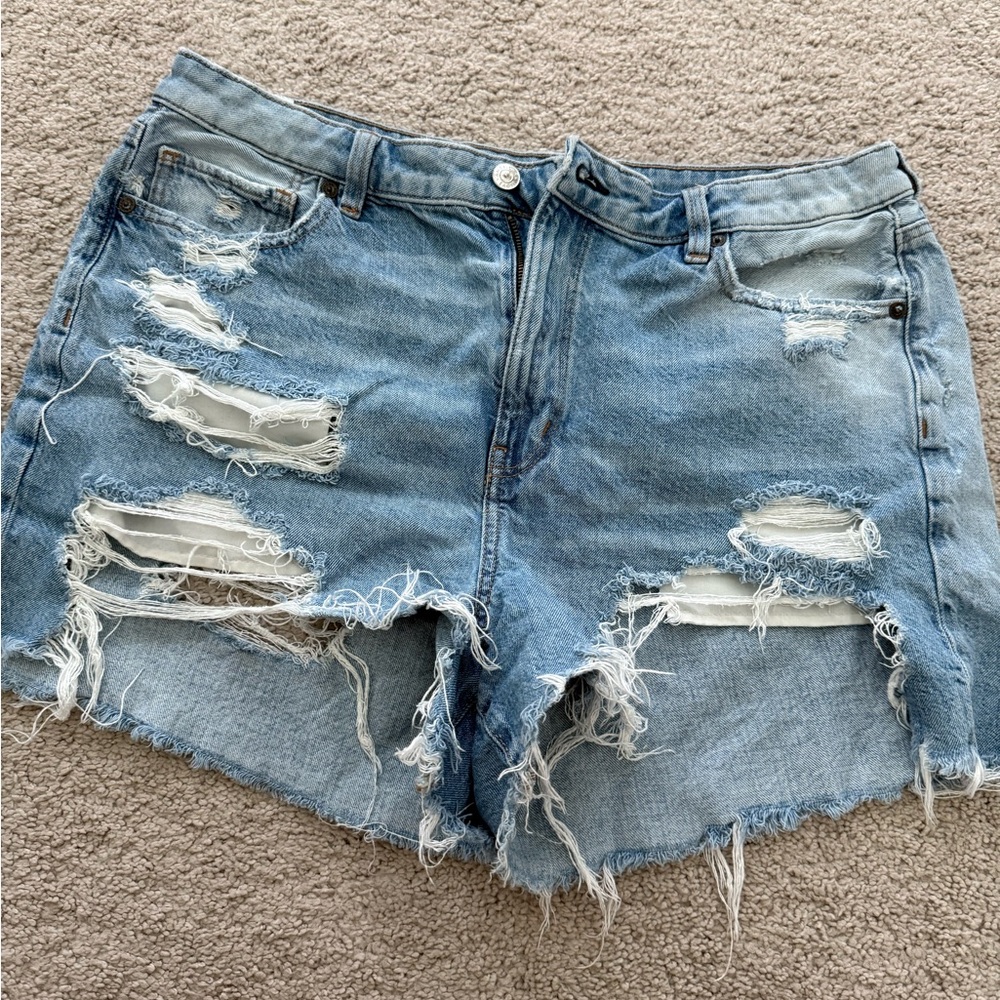 American Eagle Outfitters Blue Distressed Jean Shorts
